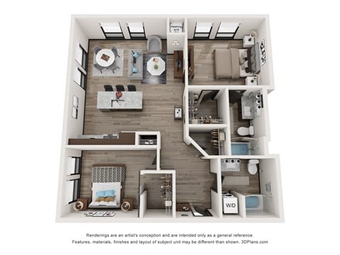 Floor plan for 2 beds, 2 baths, 1089 sqft